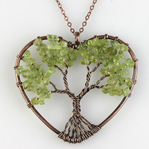 'Living Tree' Natural Gemstone Heart Pendant Necklace - Picture 5 of 14